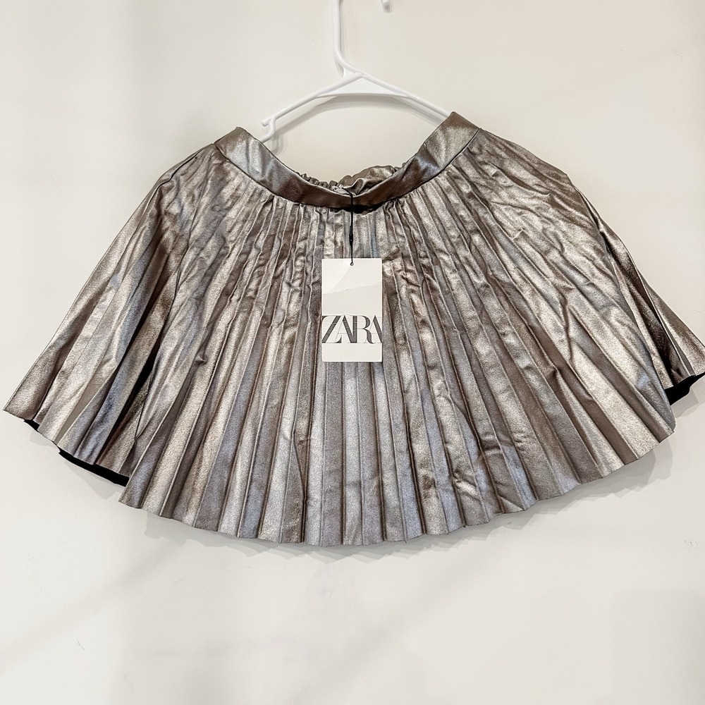 NWT Zara Size 13-14 Silver Metallic‎ Pleated Skirt New Christmas